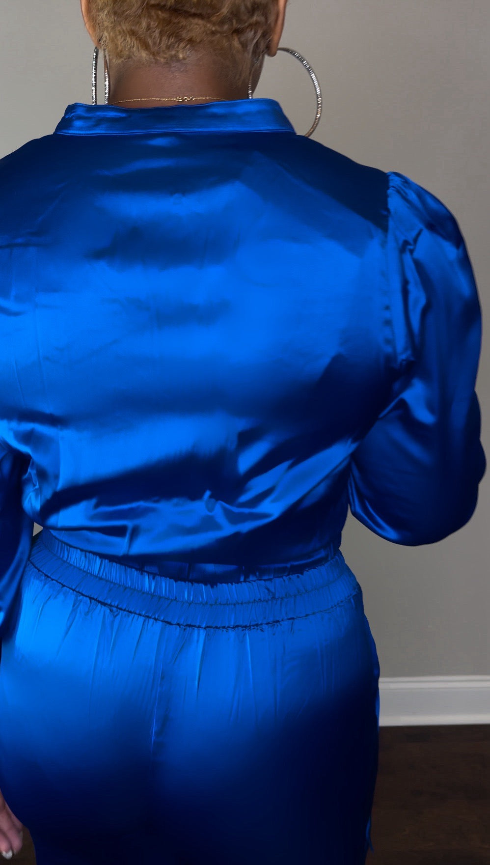 Blue Satin Cargo Jogger Set