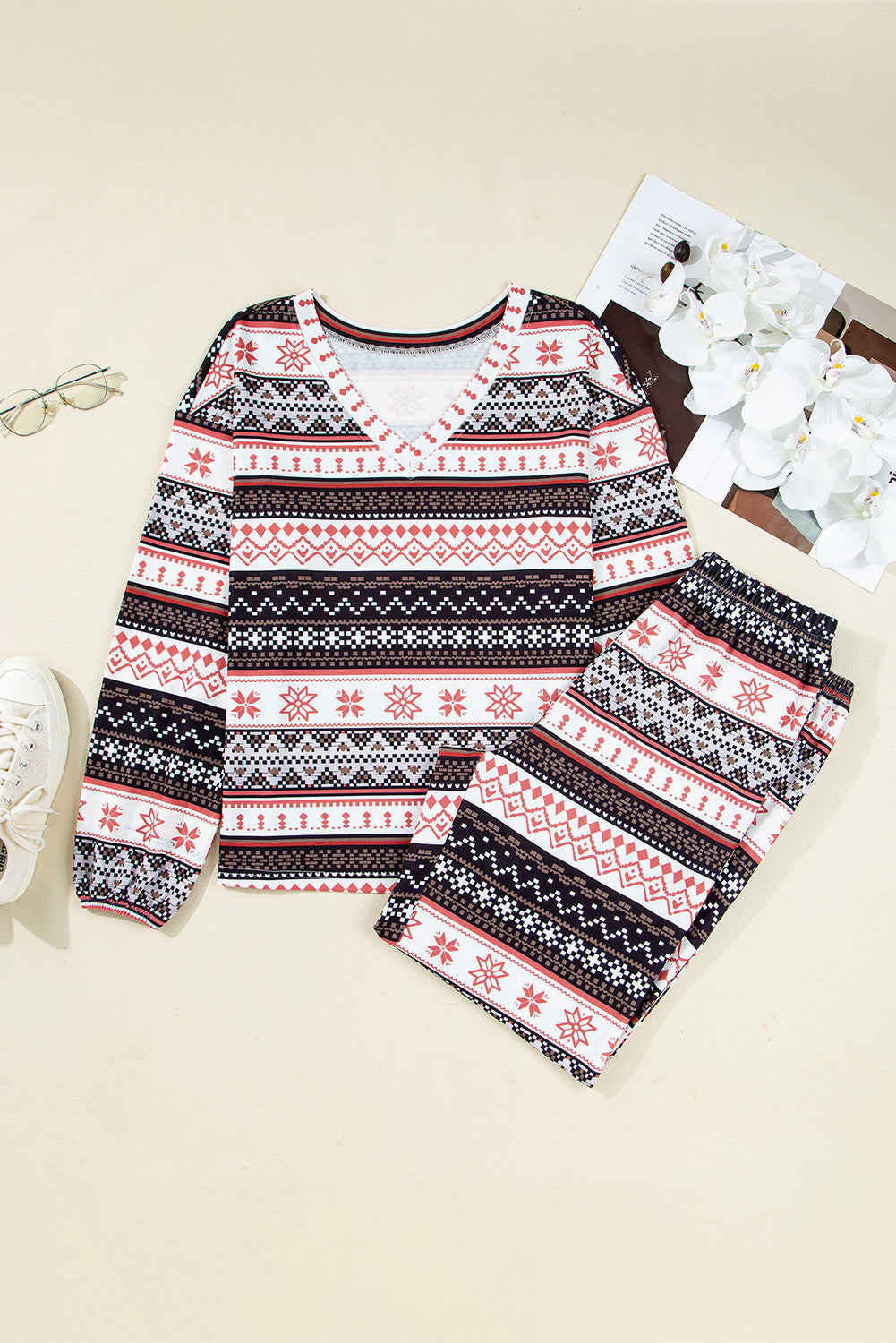 Christmas Geometric Pullover and Pants Lounge Set