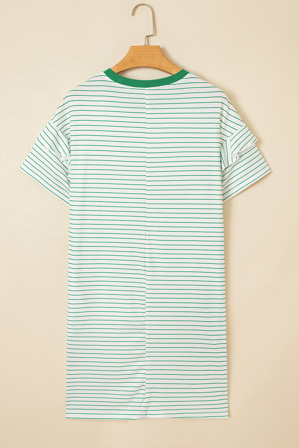 Stripe Ruffle Sleeve Crewneck T-Shirt Mini Dress