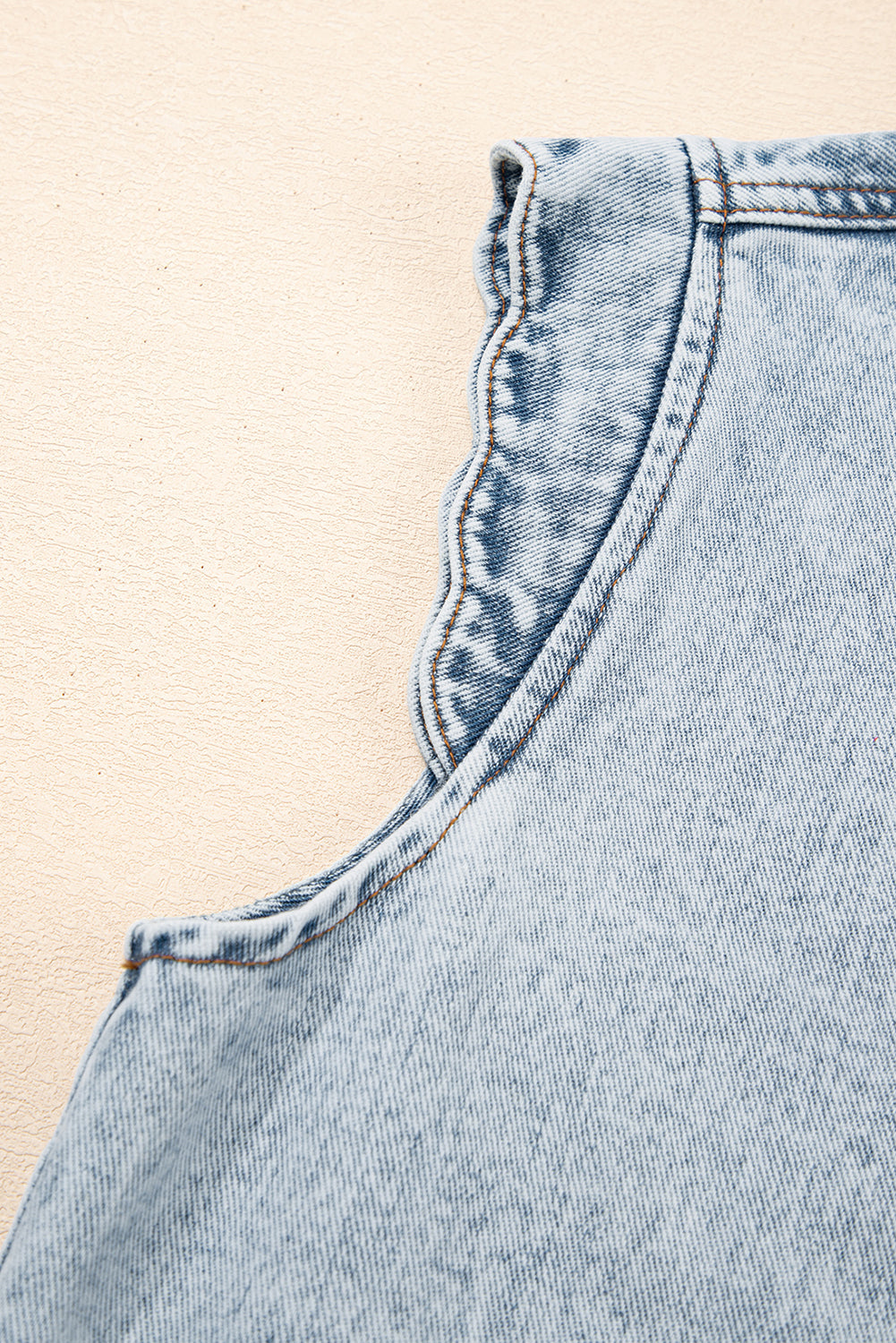 Denim Button-Front Scallop Trim Patch Pocket Vest