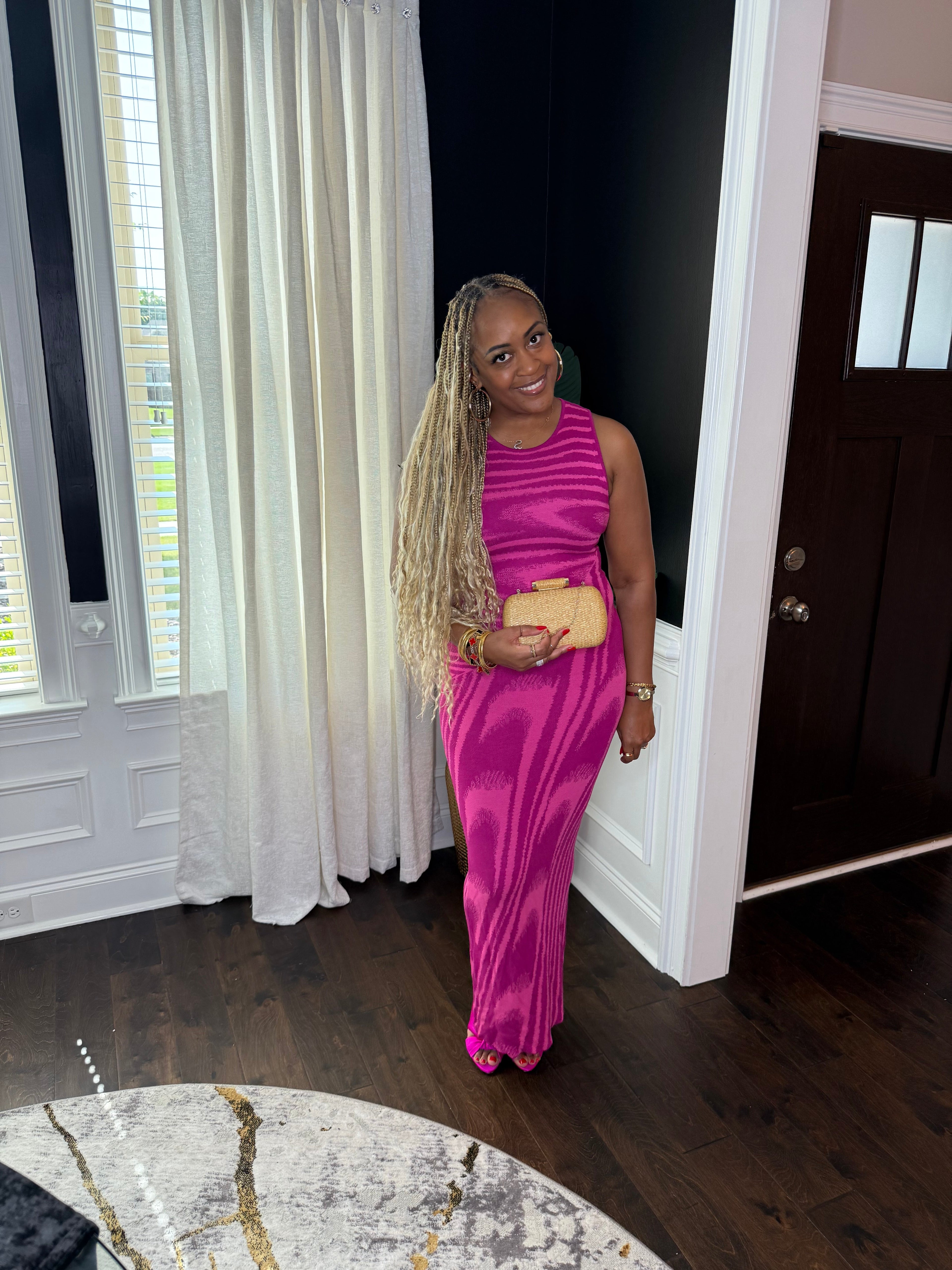 Fierce Wave Sleeveless Knit Maxi Dress – Magenta