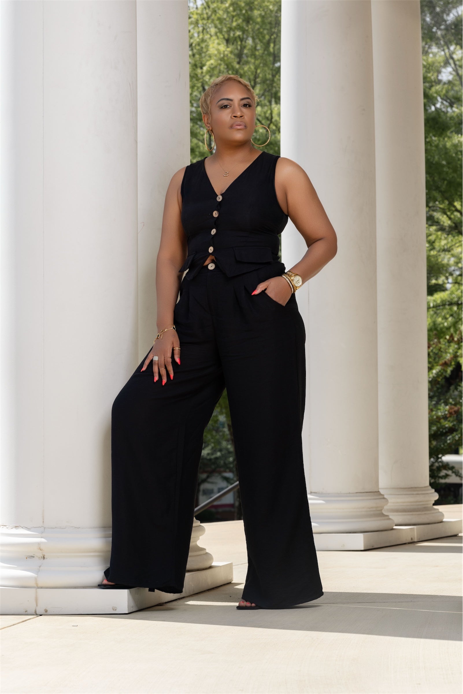 Black Linen Vest & Pant Set