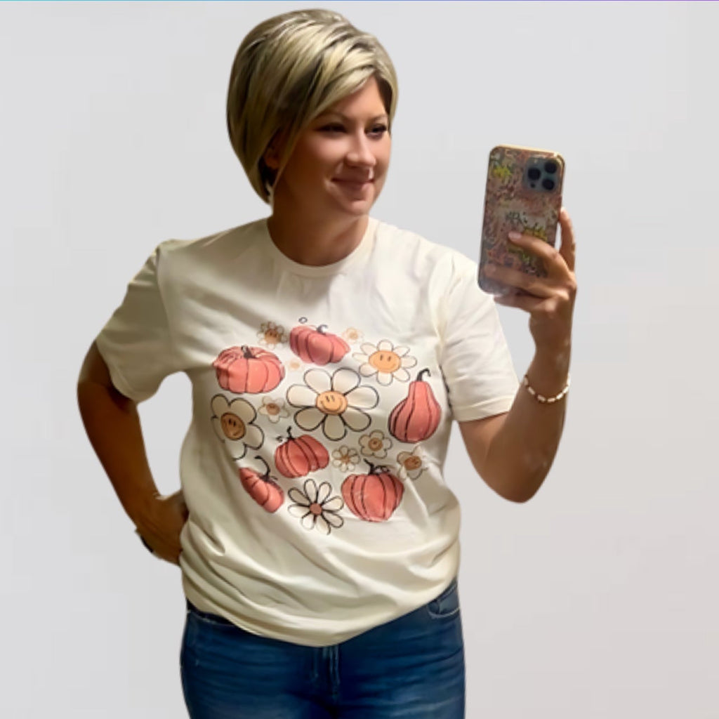 Smiley Flower Pumpkins - tee or sweatshirt
