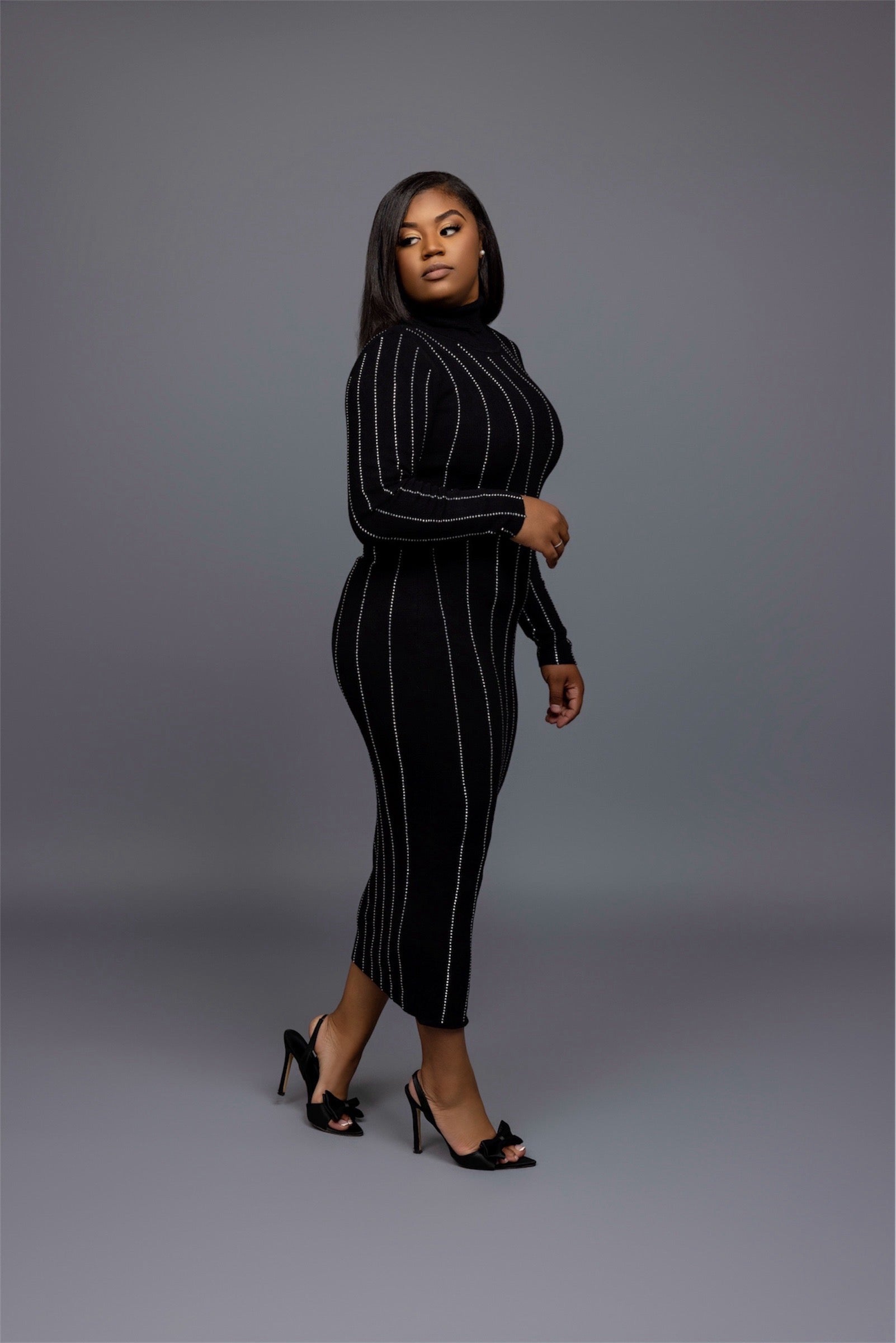 Black Sweater Dress with Embellishments