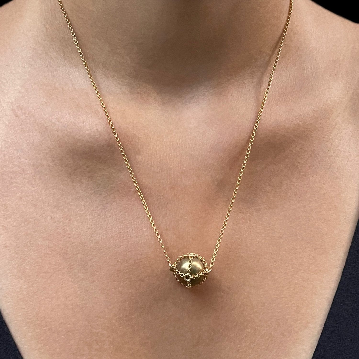 Caged Gold Brass Sphere Necklace