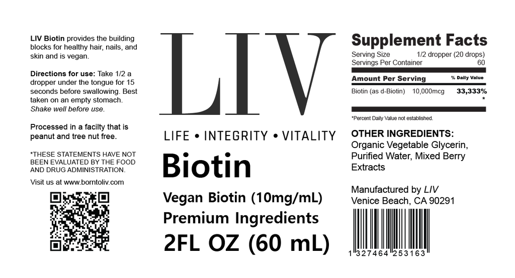 Biotin Liquid Skin Nutrients (Vegan, 10,000mcg each, 60 Servings)