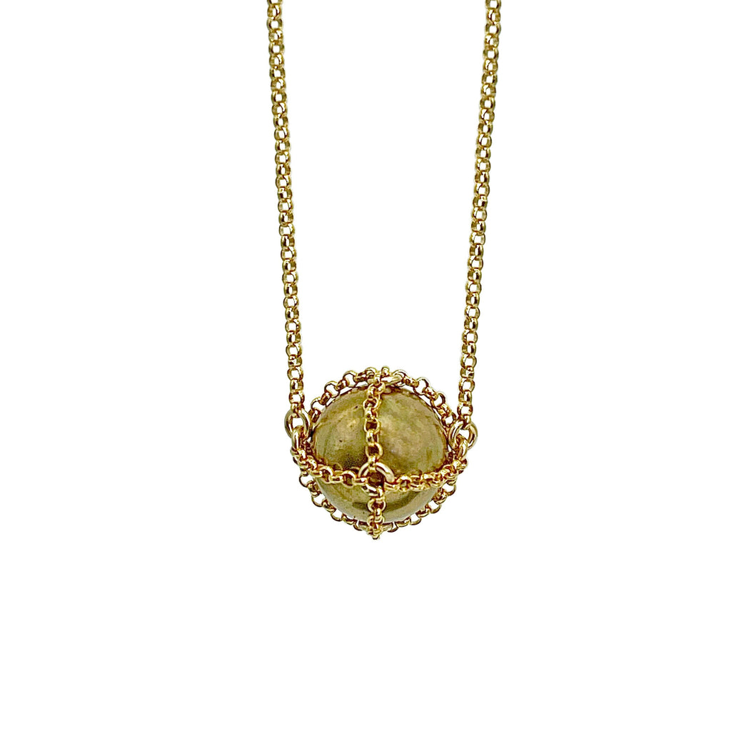 Caged Gold Brass Sphere Necklace