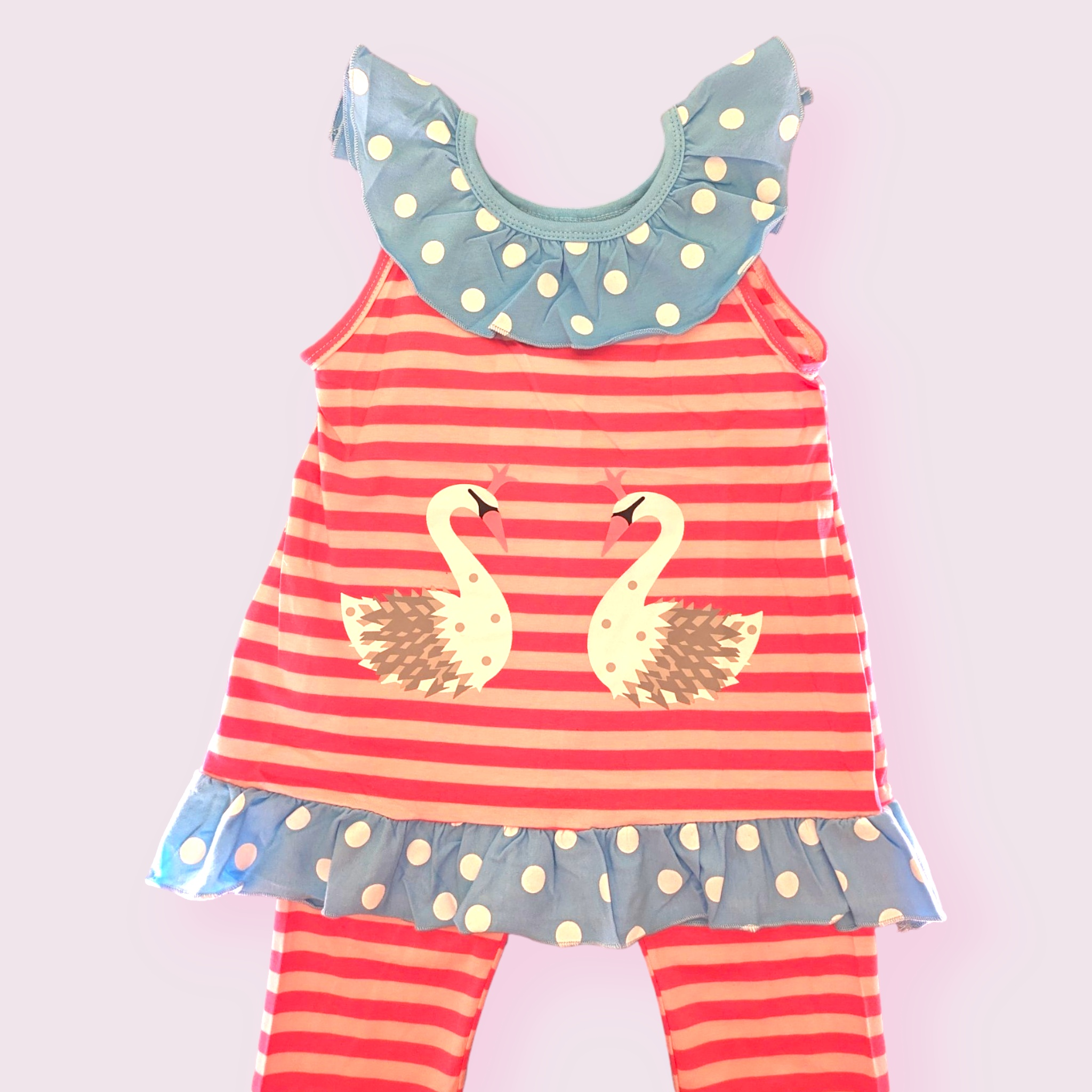 Pink Striped Swan Princess Tunic & Capri Set
