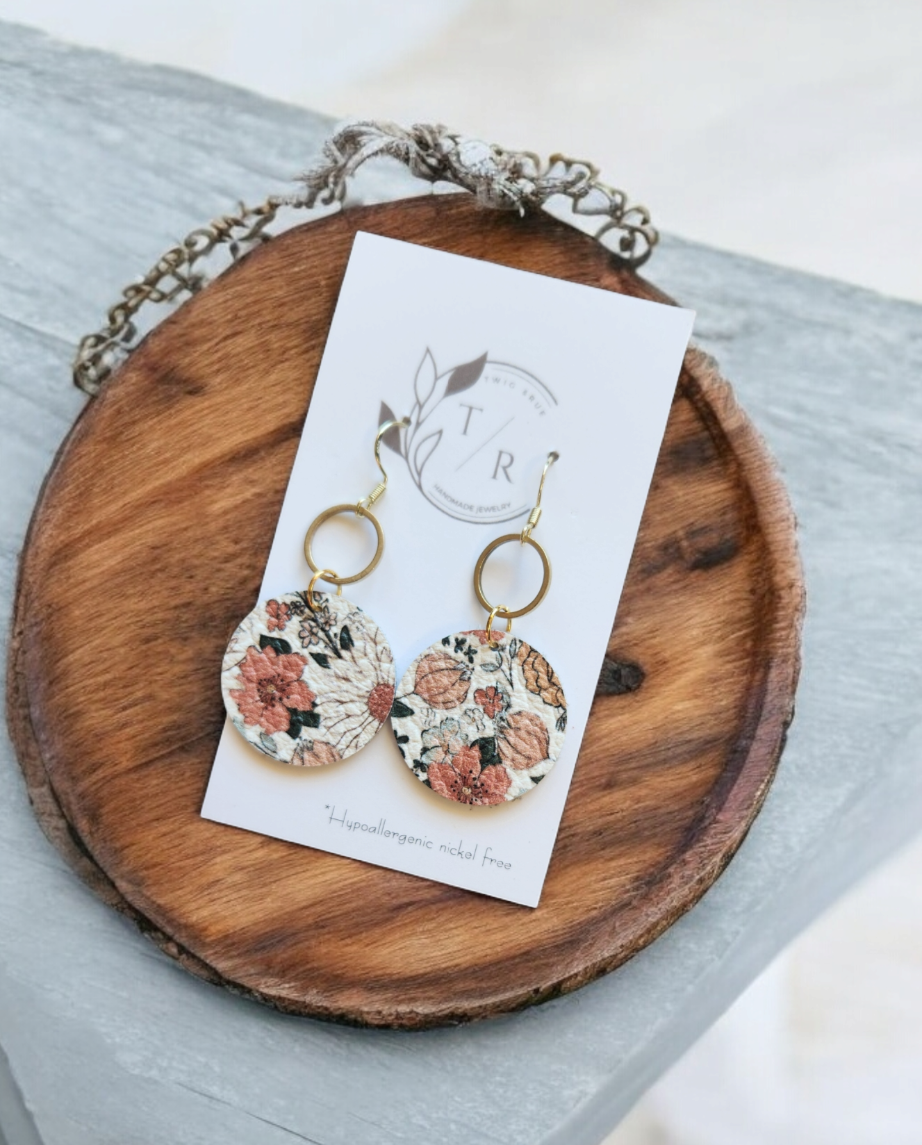 Daphne| Leather circle drop earring