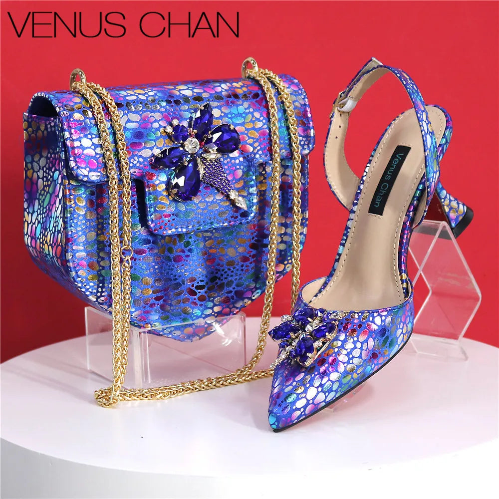 New Heels Pointed Toe Design Ladies Shoes Matching Bag Set
