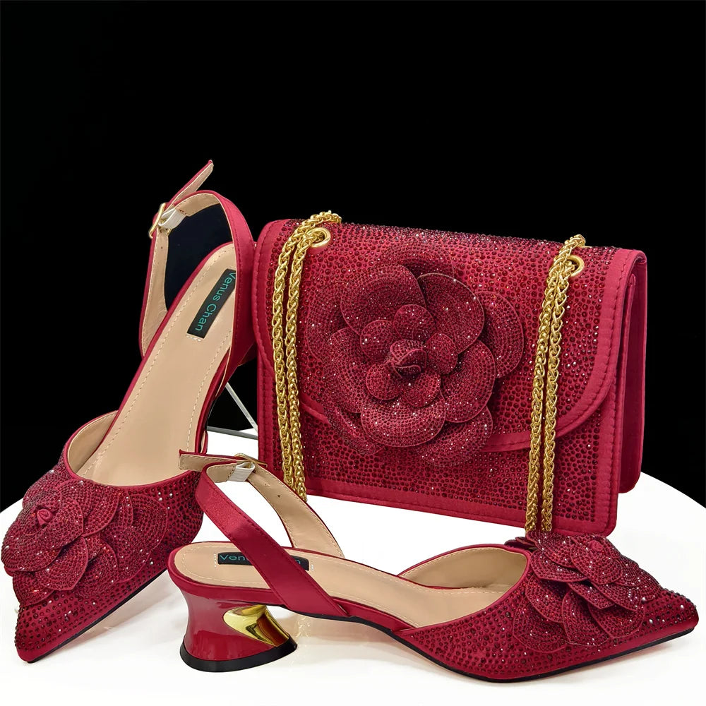 Italian Shoes And Bag Sets With Stones gold HDF1-3
