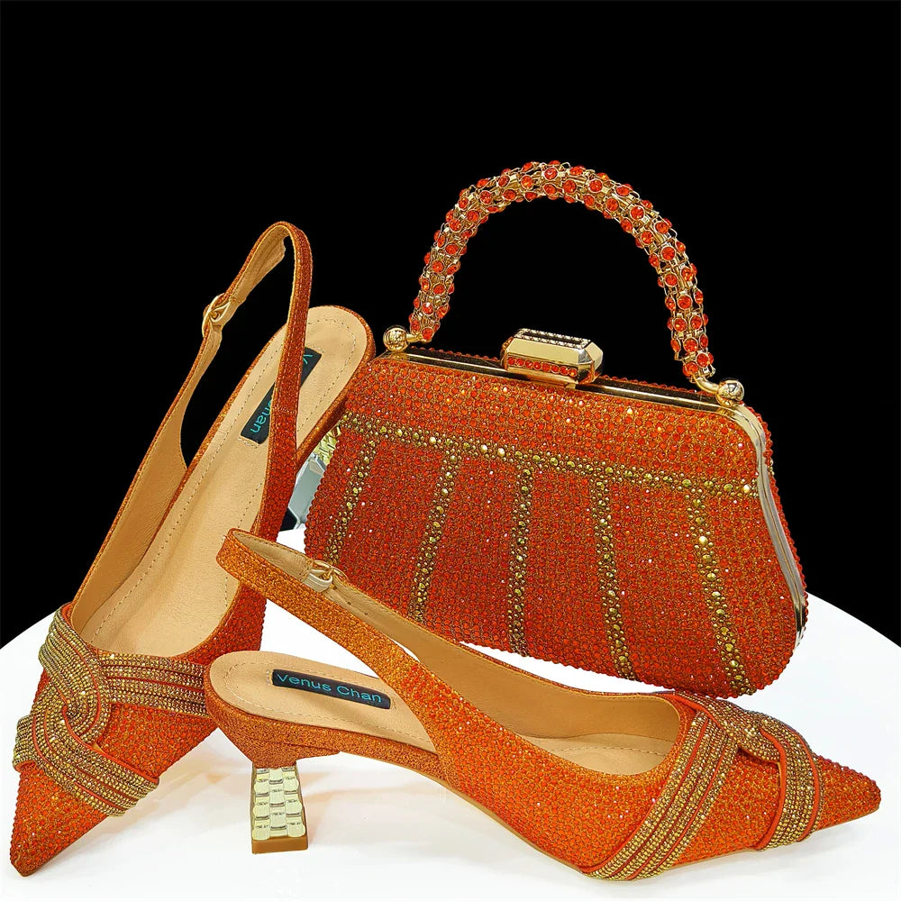 Women's Shoes and Bag Set with Rhinestone