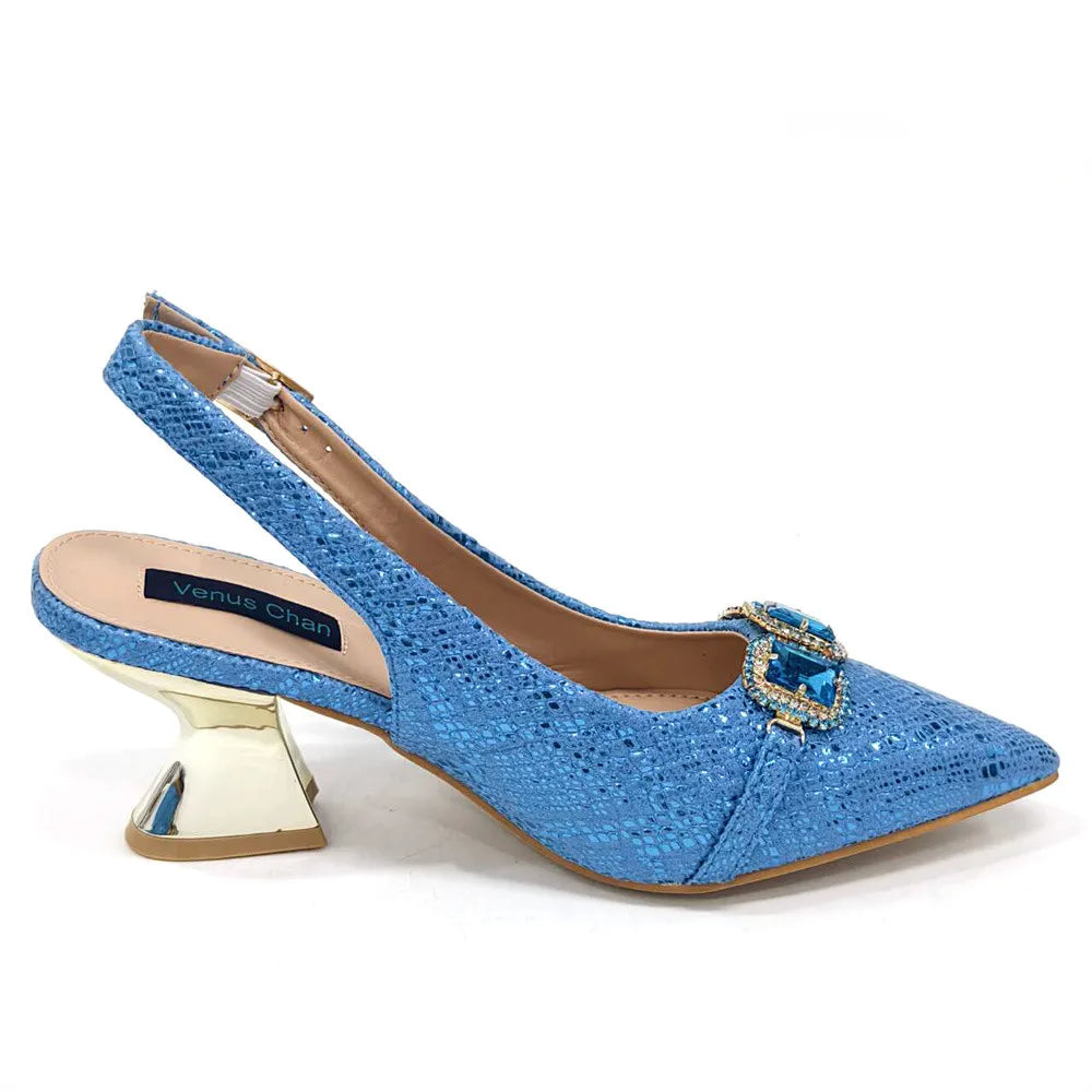 Newest Style Teal Sky Color Platform Shoes Matching Bag Set