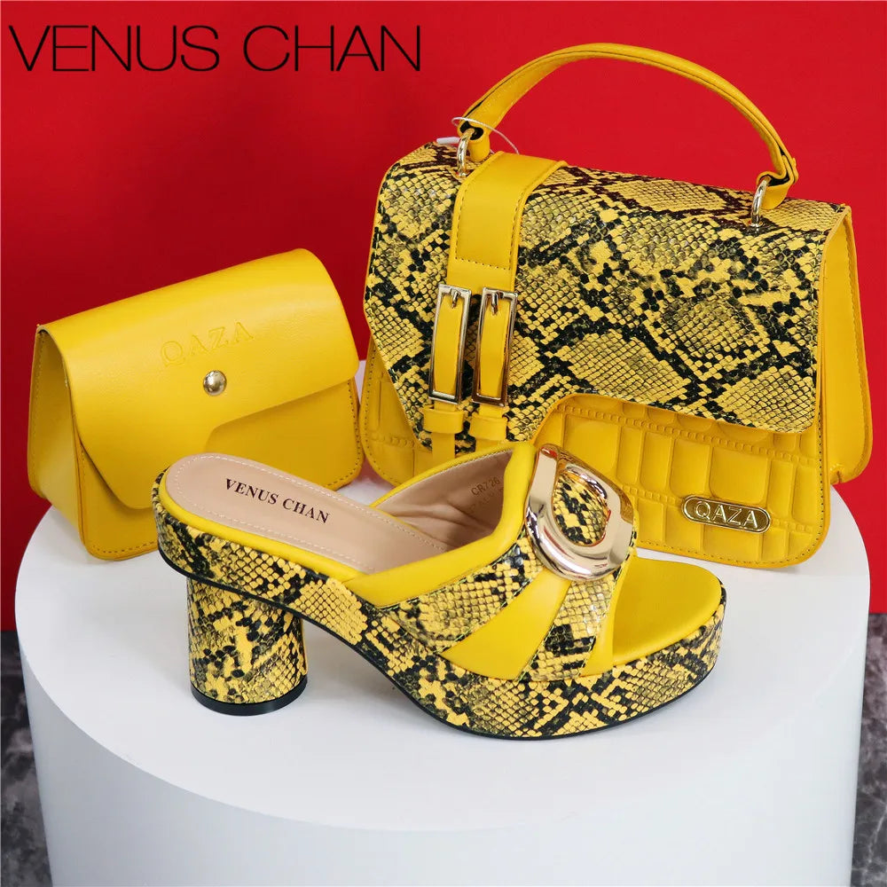 New Design Elegant Ladies High Heels Peep Toe Shoes with Bag Set