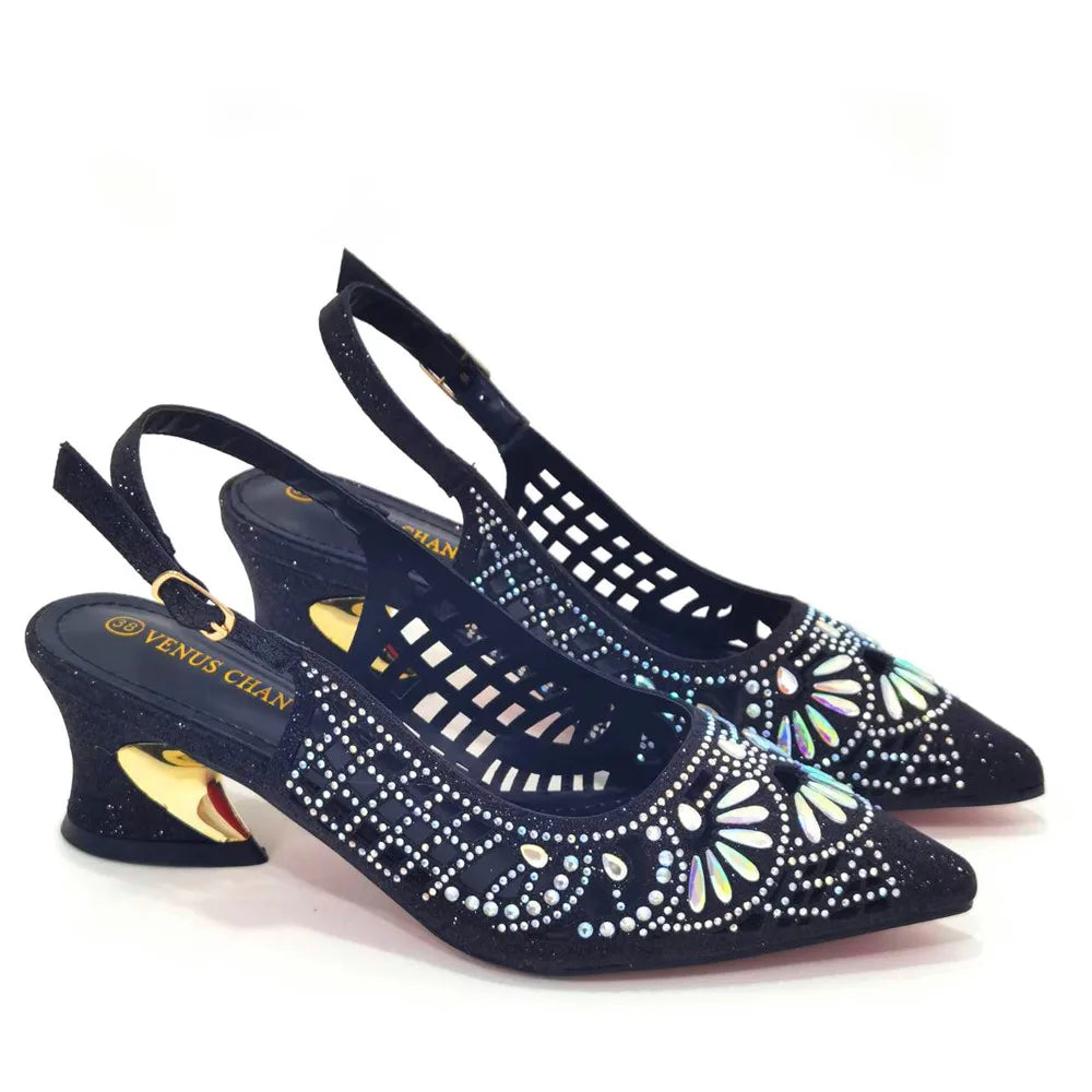 Italian Design Slope Heel Sequin Elegant Ladies Shoes and Bag Set