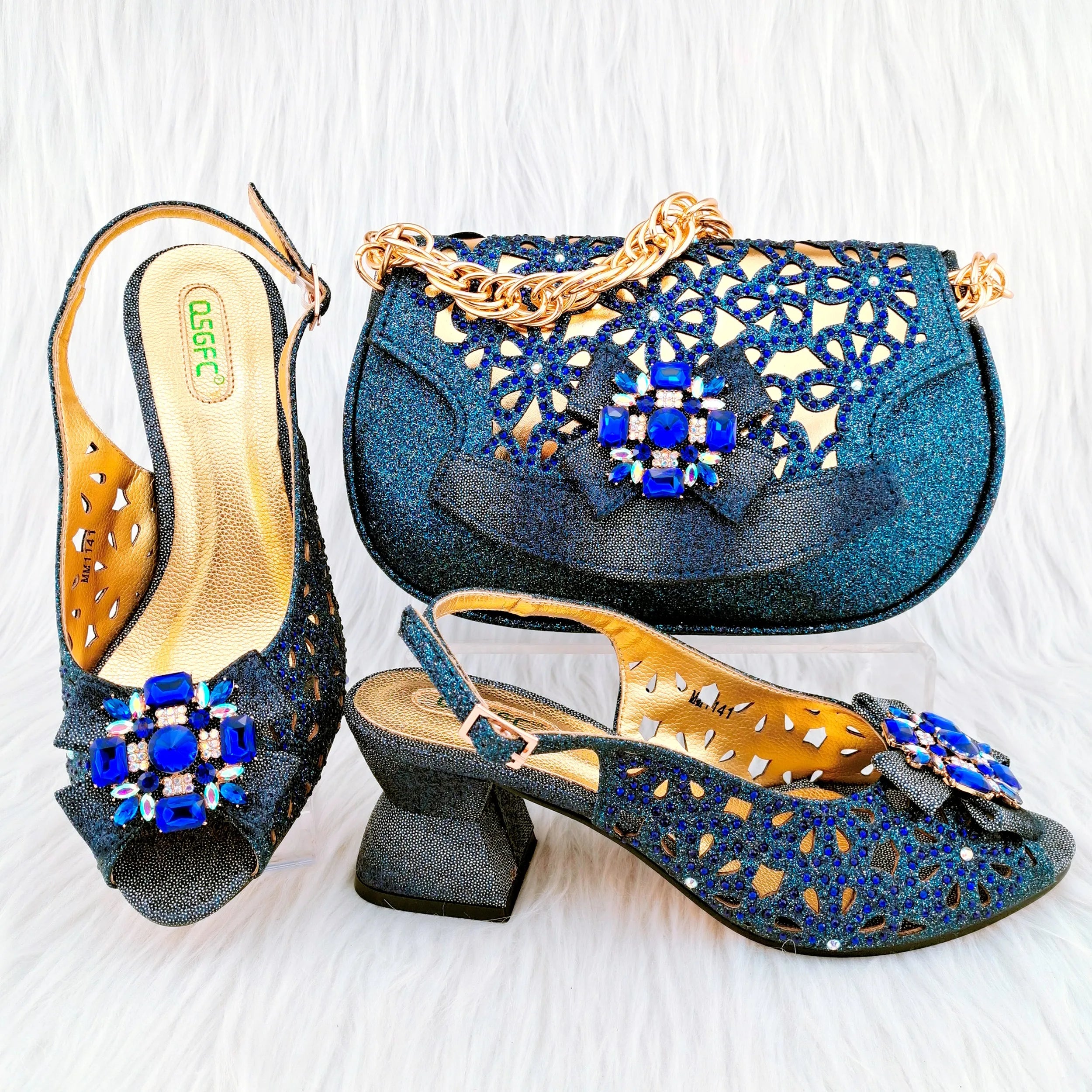 New Arrival African Wedding Shoes and Bag Set HGY1-46