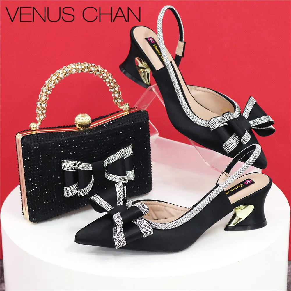 Med Heel Shoes for Women Italian Design Shoes and Bag Set