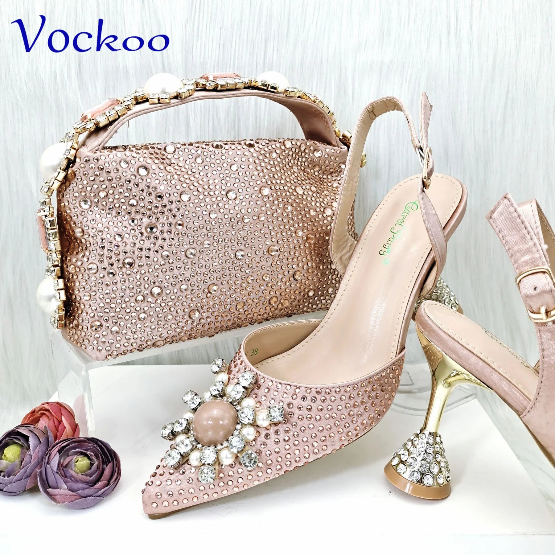 Women's Shoes and Bag Set with Shinning Crystal