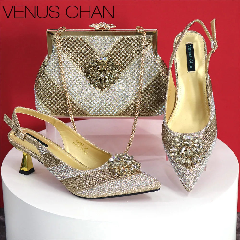 2025 Italian Design Rhinestone Luxury Shoe & Bag Set