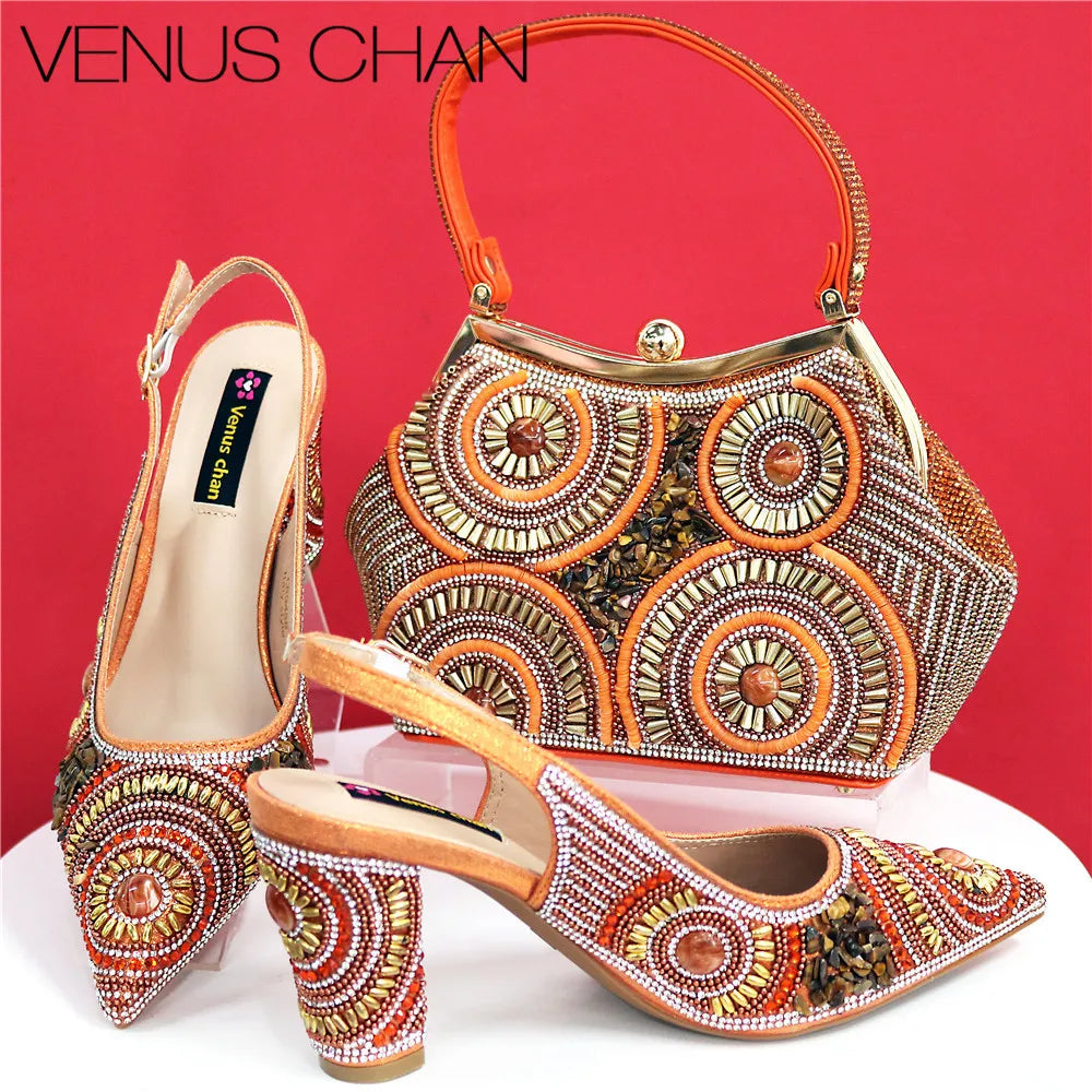 Popularity Italian Design Luxury Women's Pointed Shoes And Bag Set