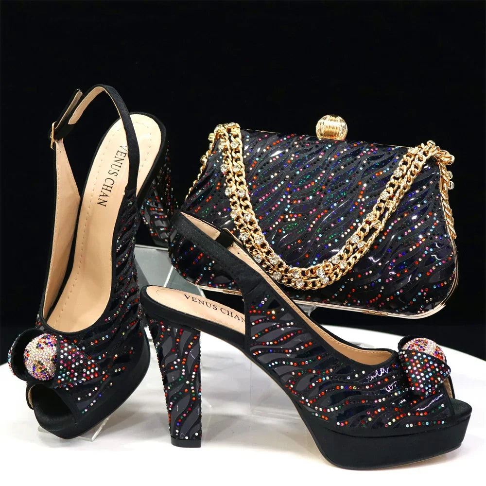 Peep Toe Women's Shoes with Matching Bag Set