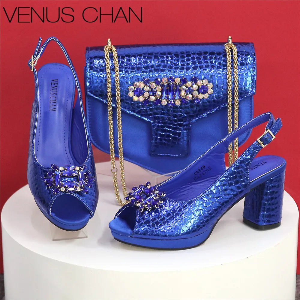 Open Toe Women Heels Shoes And Bag Set