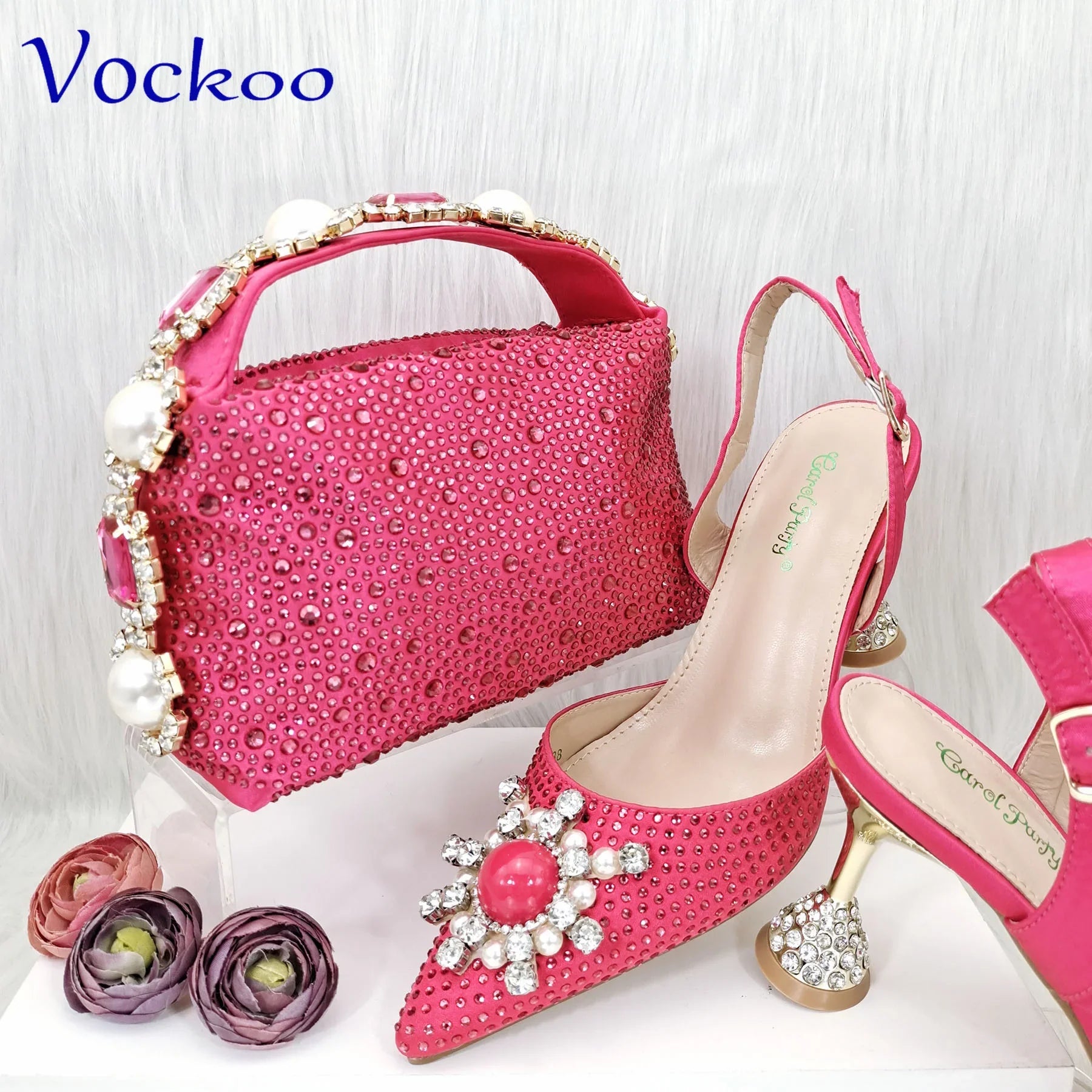 Women's Shoes and Bag Set with Shinning Crystal