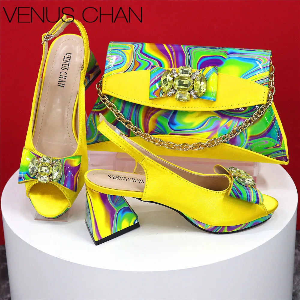 Ladies Shoes and Bag Decorated with Rhinestone