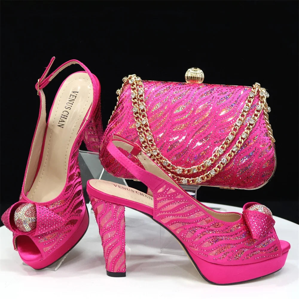 Peep Toe Women's Shoes with Matching Bag Set