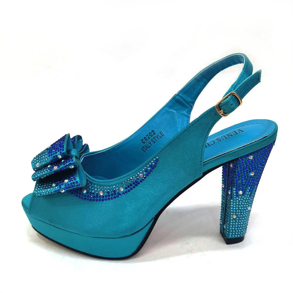 Hot Selling Butterfly Decorated with Crystal Shoes Matching Bag Set