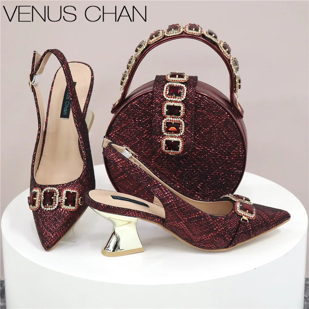 Newest Design Peep Toe Ladies Shoes Matching Bag Set