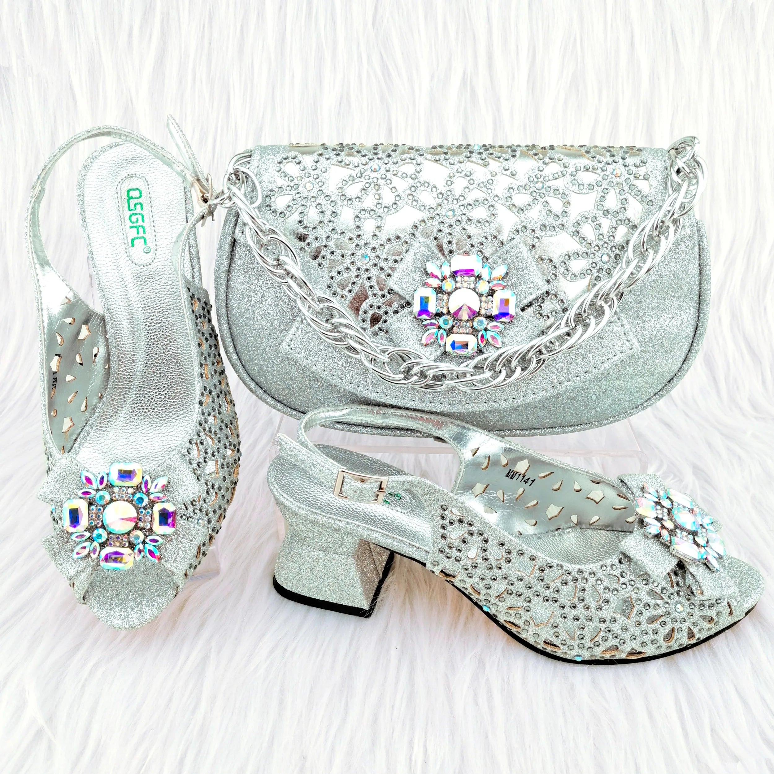 New Arrival African Wedding Shoes and Bag Set HGY1-46