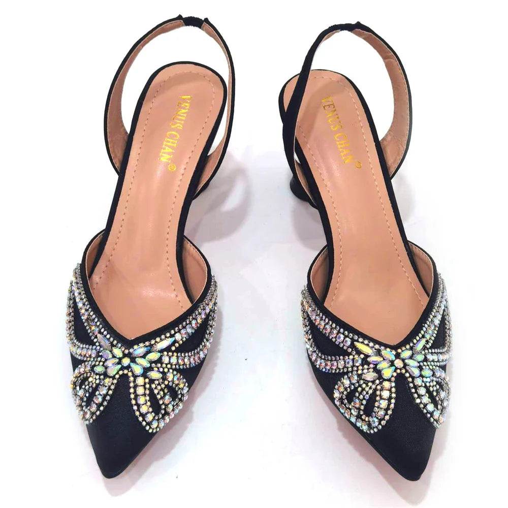 Design Diamond-Encrusted Bag And Pointed High-Heeled Shoes