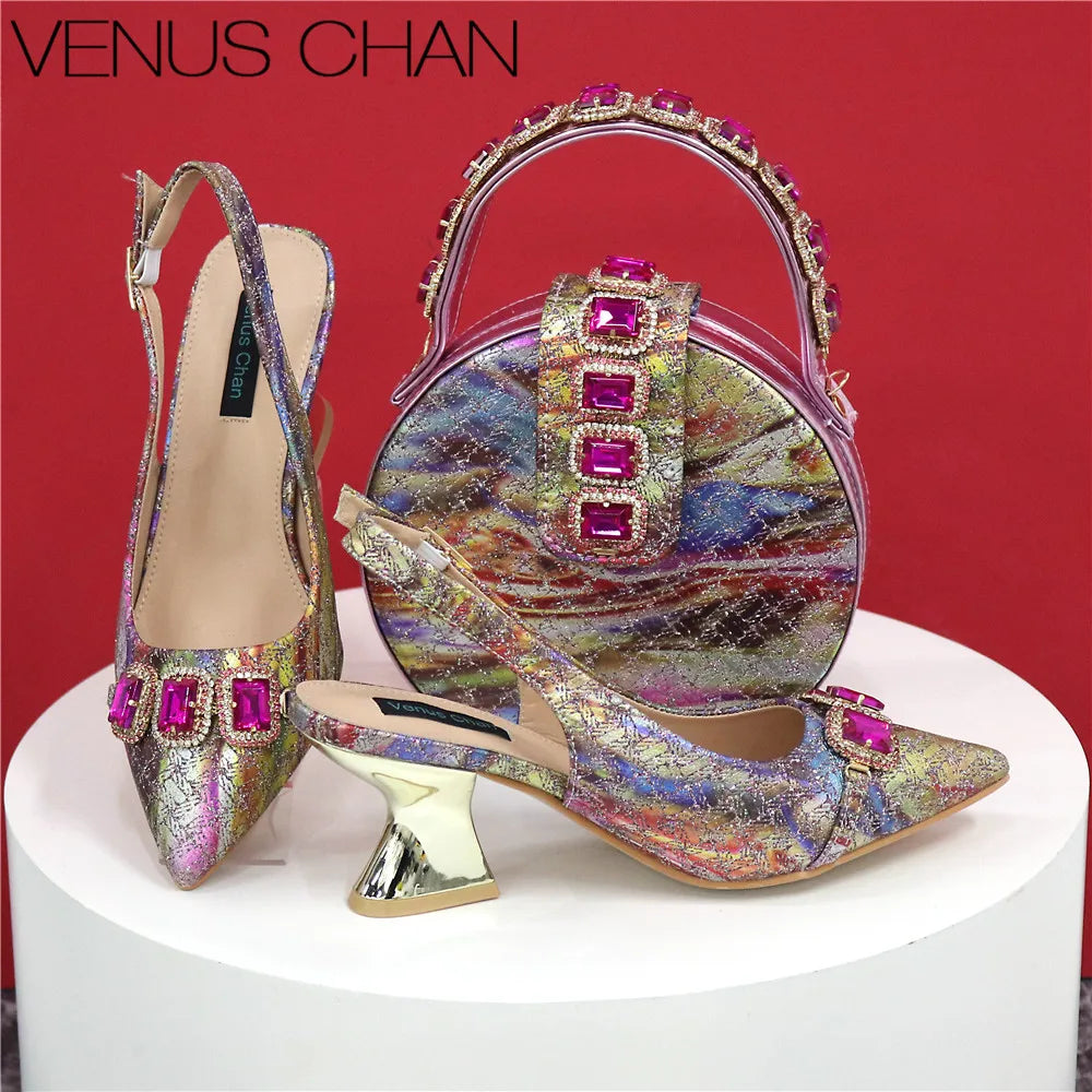 Newest Style Teal Sky Color Platform Shoes Matching Bag Set