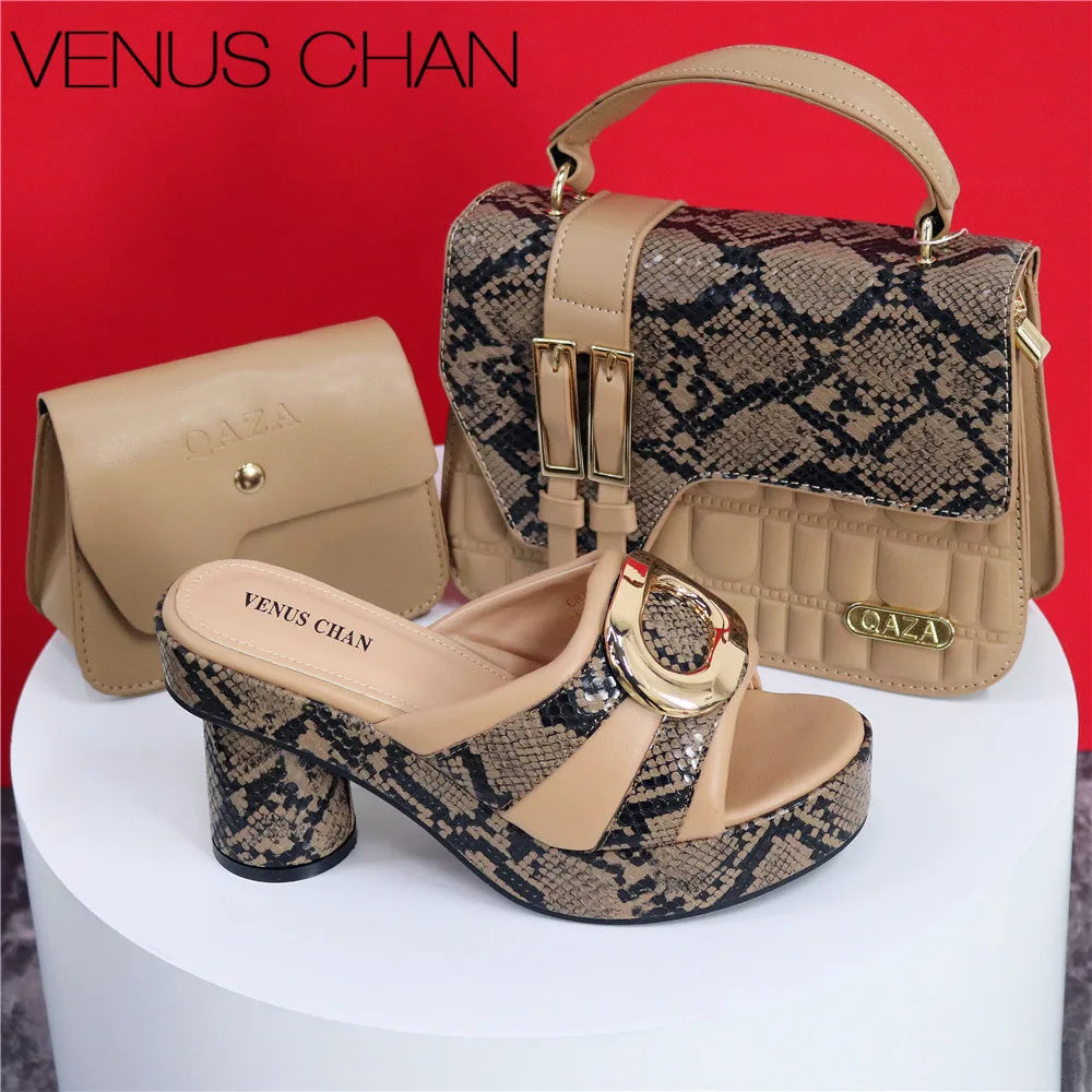 New Design Elegant Ladies High Heels Peep Toe Shoes with Bag Set