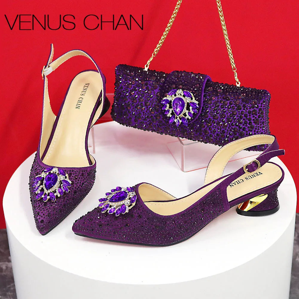 Design Pointed Toe Thin Heels Ladies Shoes Matching Bag Set