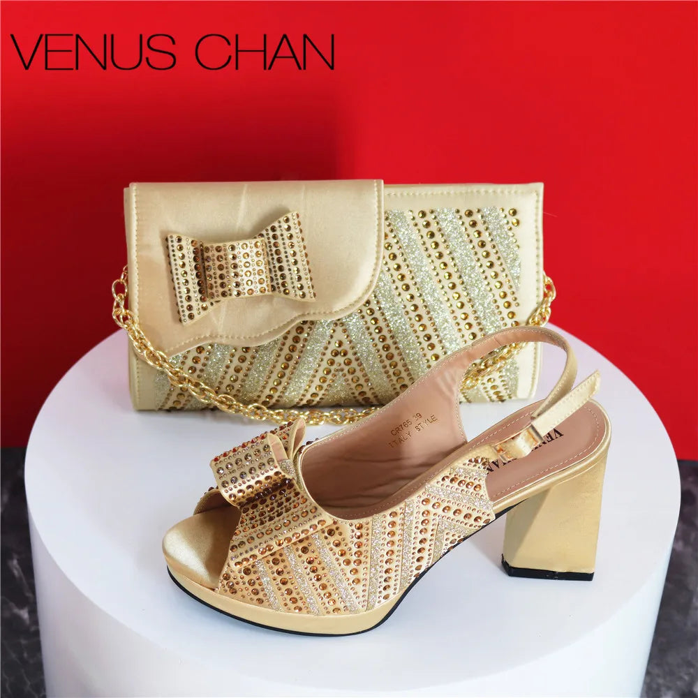 Super Heels Peep Toe Ladies Shoes with Bag Set