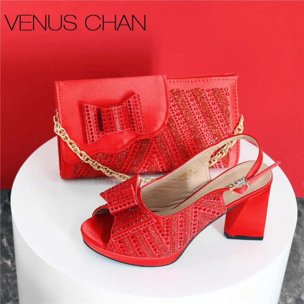 Super Heels Peep Toe Ladies Shoes with Bag Set