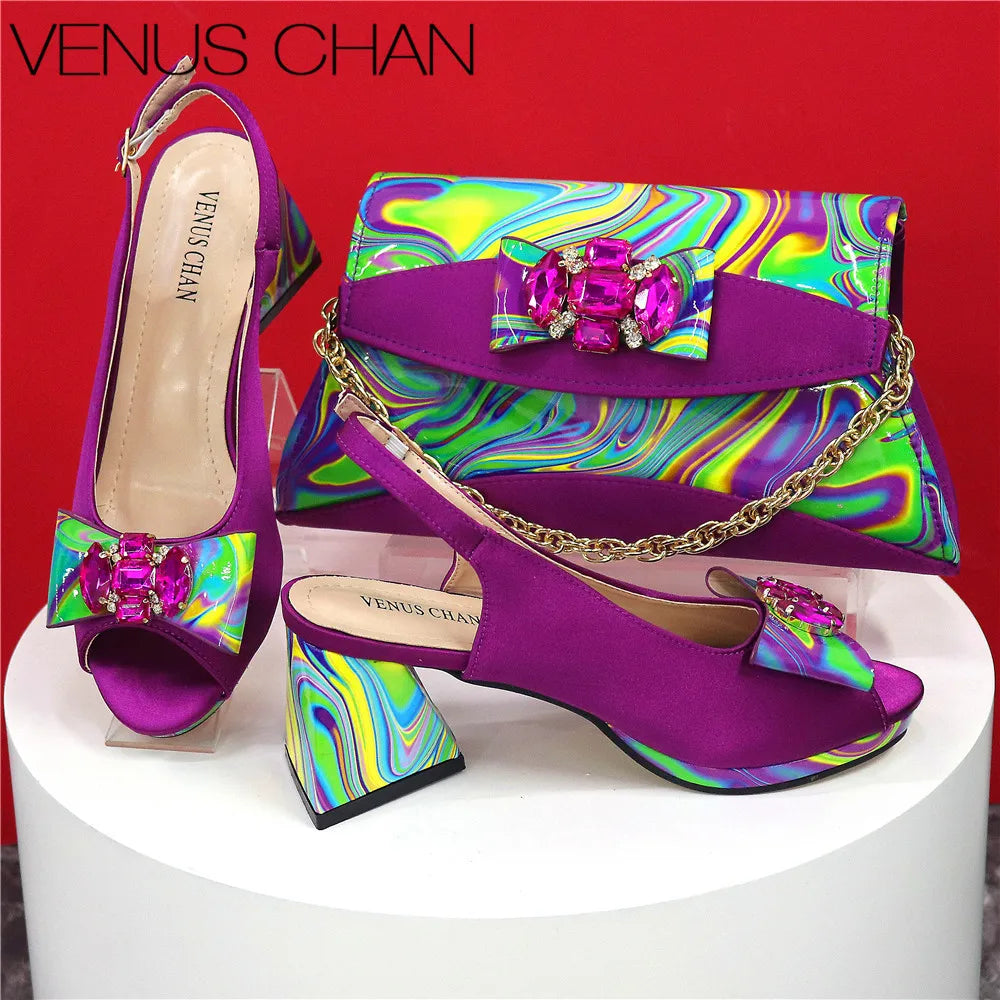 Ladies Shoes and Bag Decorated with Rhinestone