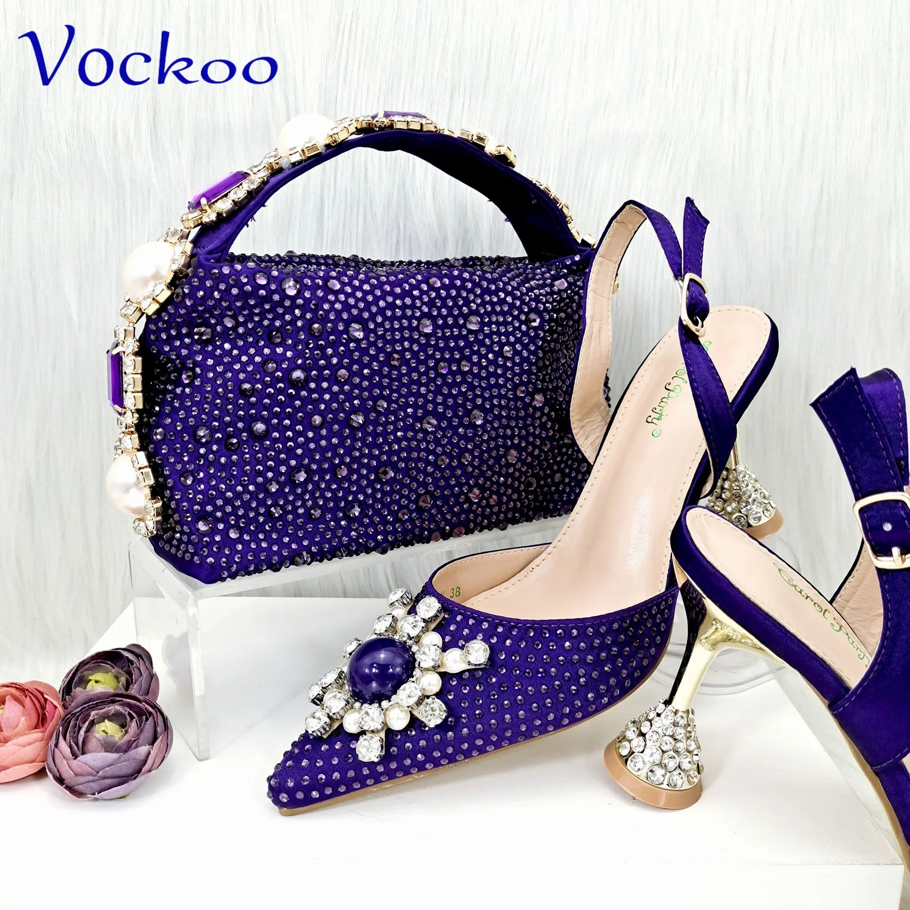 Women's Shoes and Bag Set with Shinning Crystal