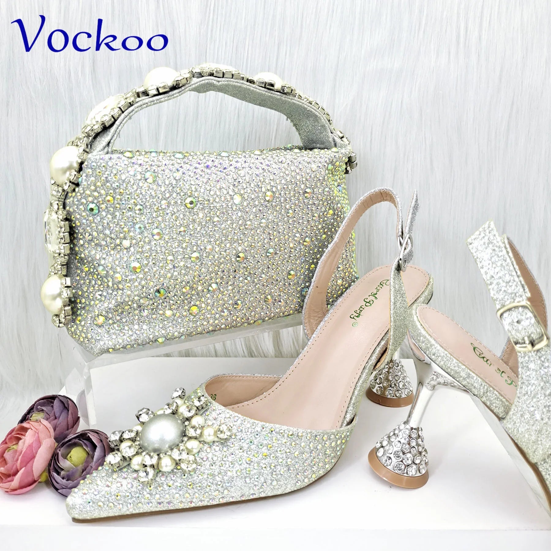 Women's Shoes and Bag Set with Shinning Crystal