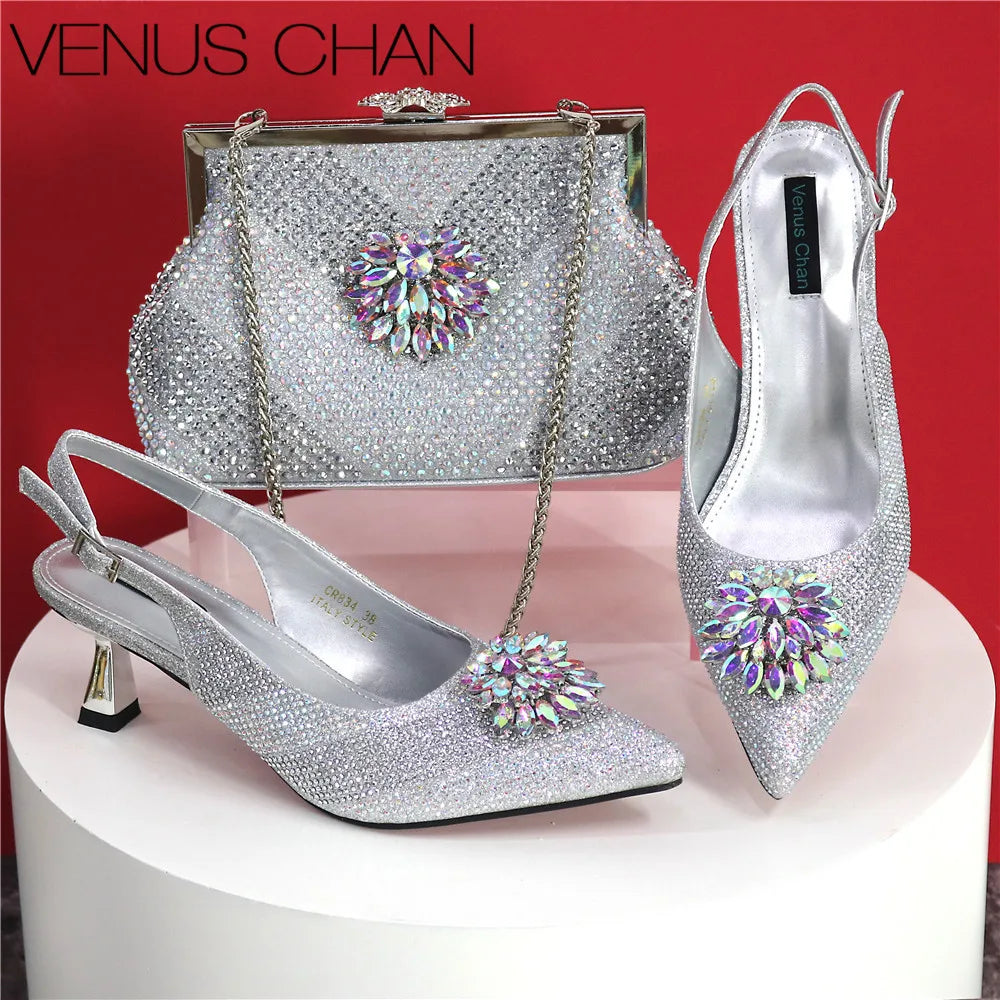 2025 Italian Design Rhinestone Luxury Shoe & Bag Set