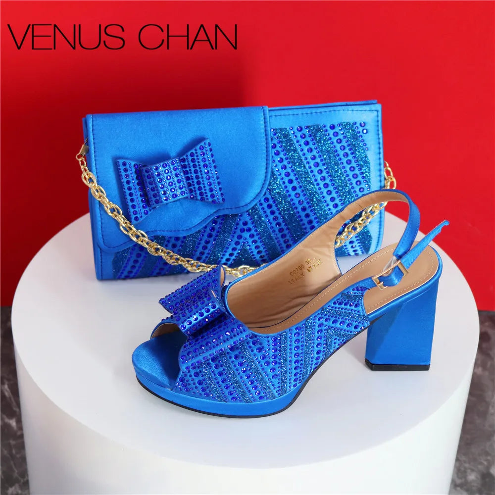 Super Heels Peep Toe Ladies Shoes with Bag Set