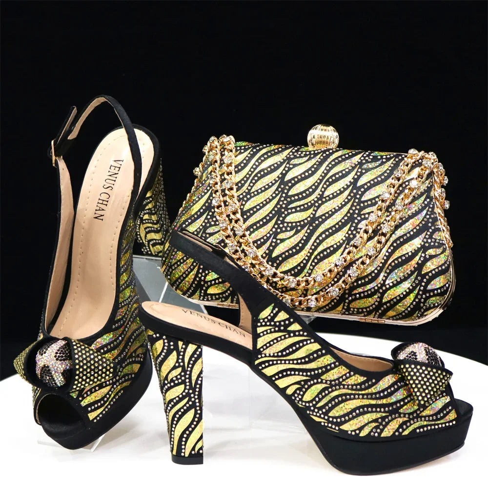 Peep Toe Women's Shoes with Matching Bag Set
