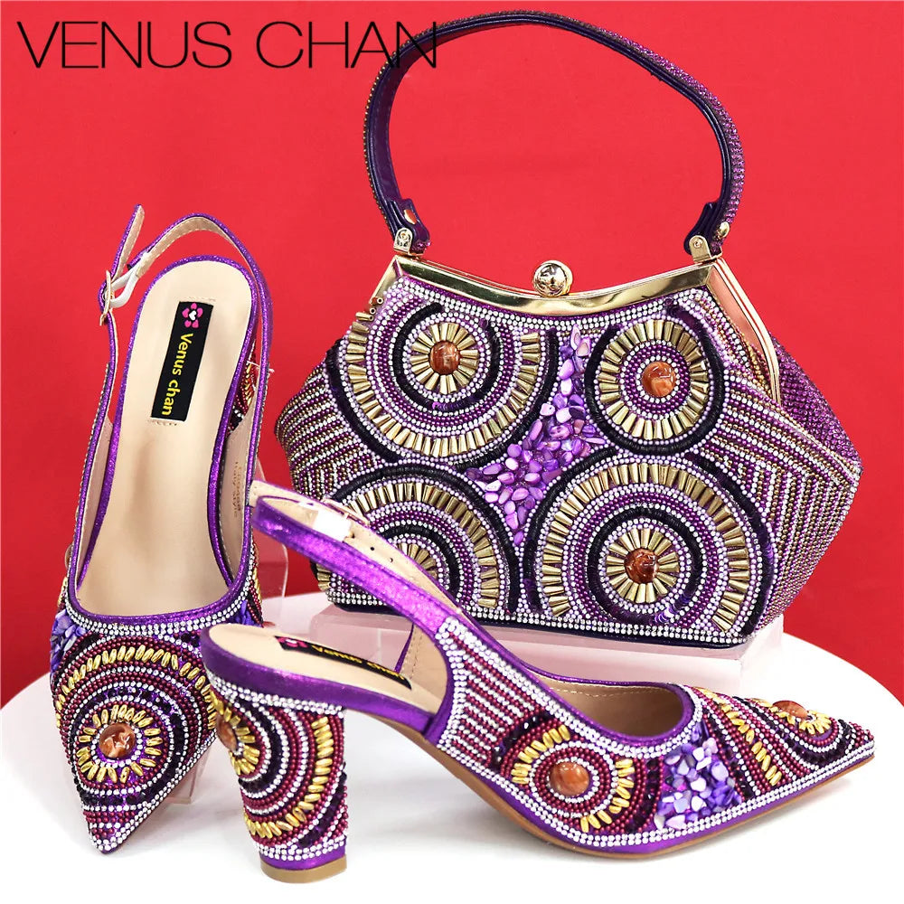 Popularity Italian Design Luxury Women's Pointed Shoes And Bag Set