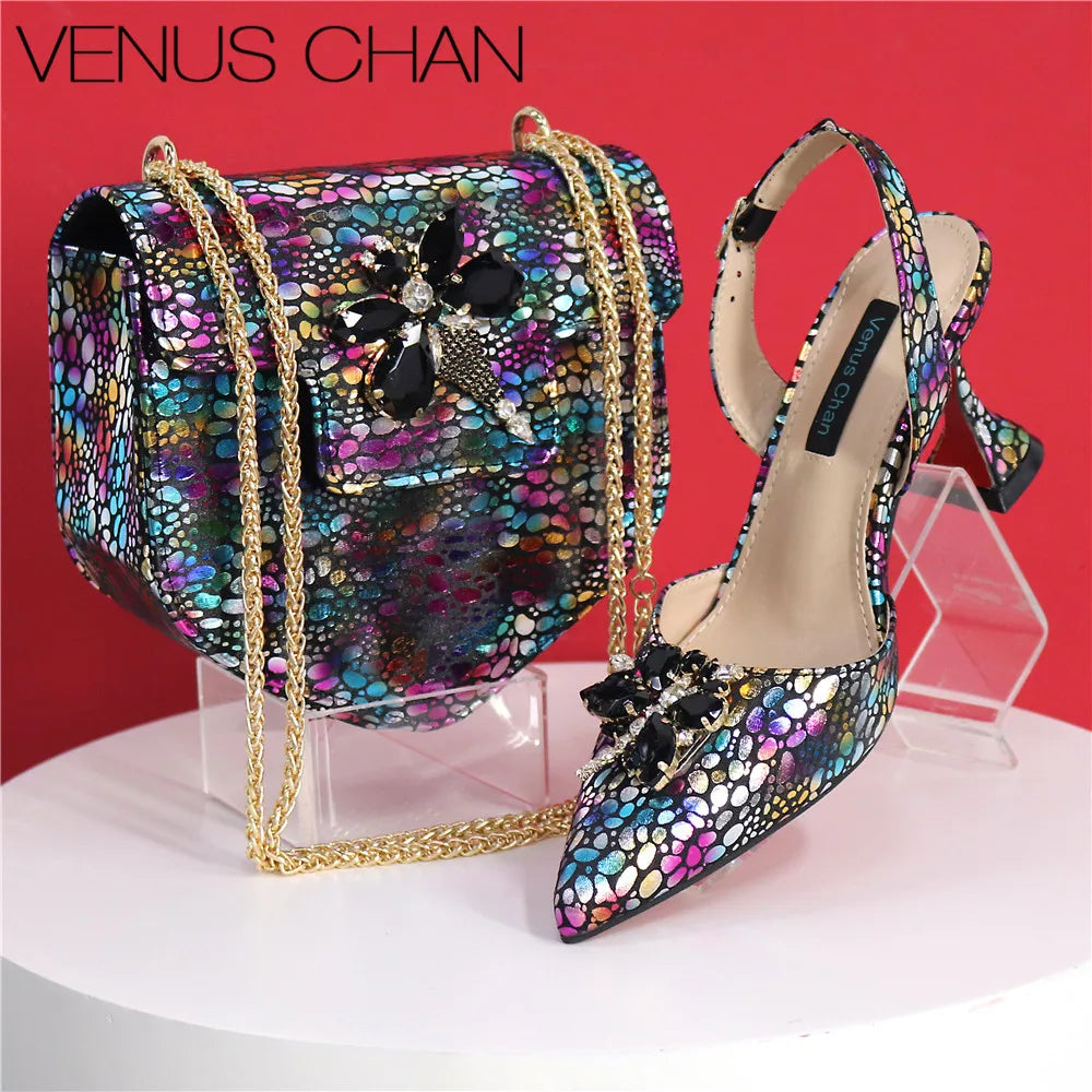 New Heels Pointed Toe Design Ladies Shoes Matching Bag Set