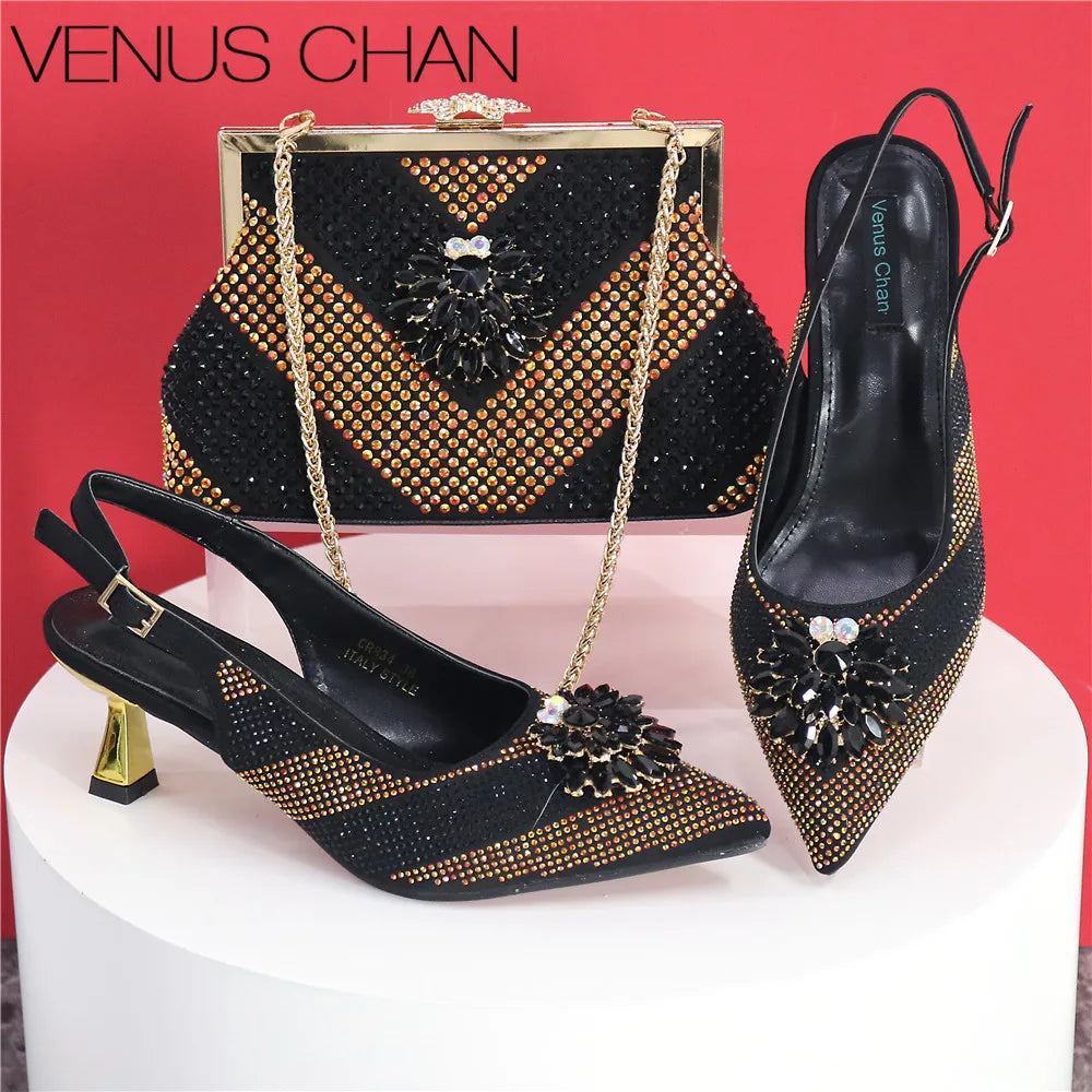 2025 Italian Design Rhinestone Luxury Shoe & Bag Set