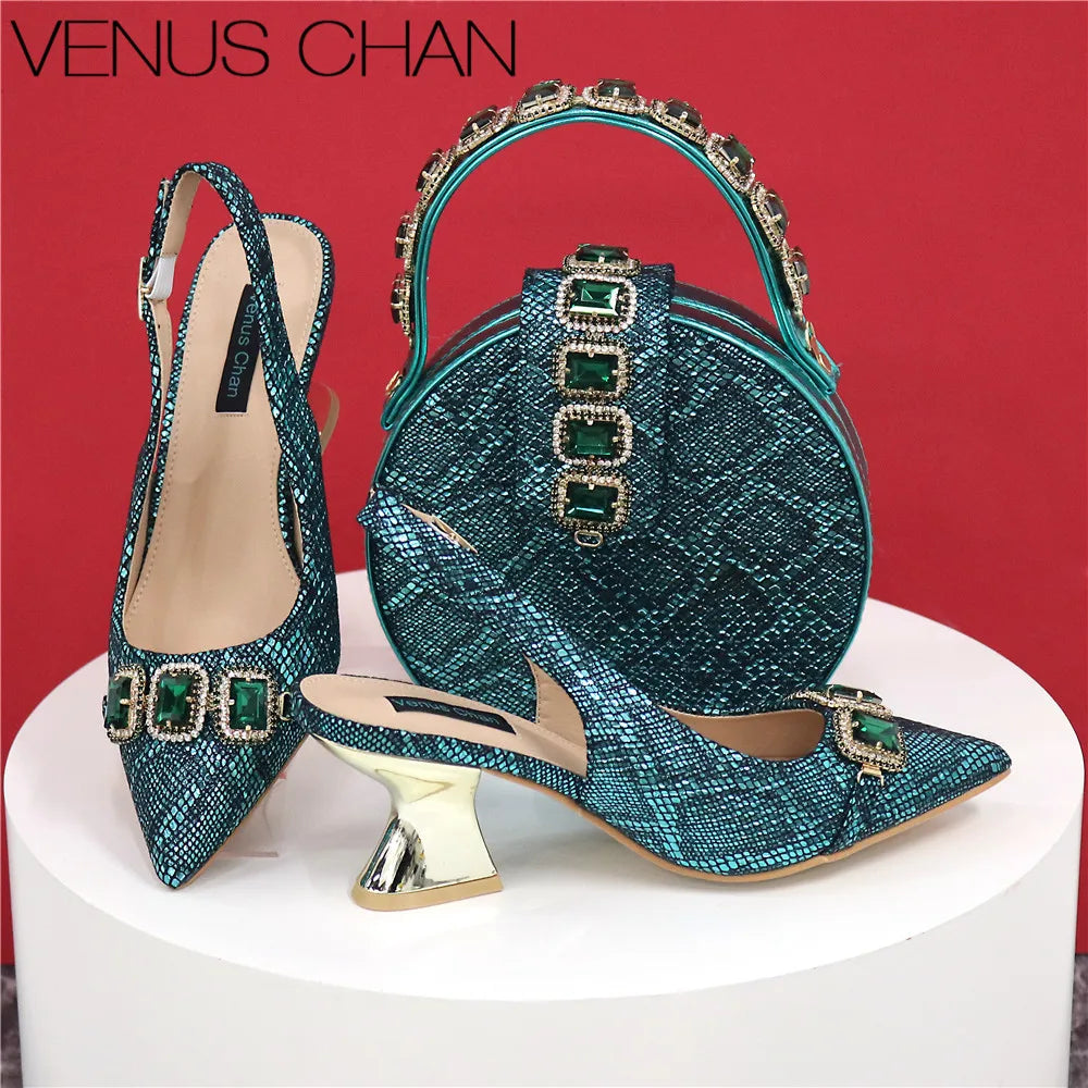 Newest Style Teal Sky Color Platform Shoes Matching Bag Set