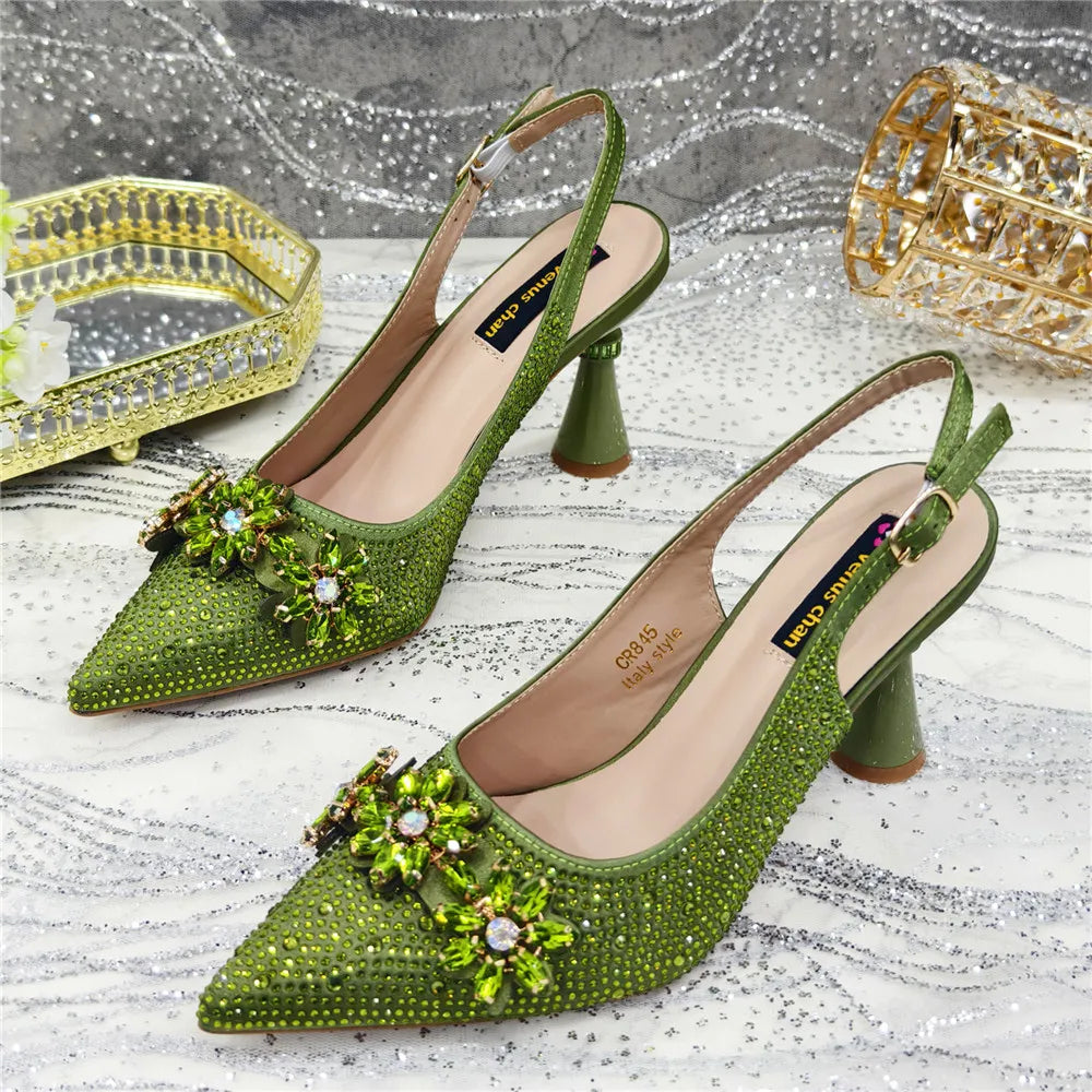 Popularity Pointed Toe High Heels Shoes and Bags Set With Rhinestone