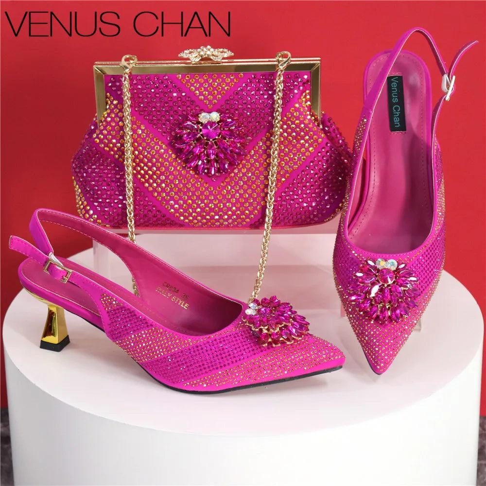 2025 Italian Design Rhinestone Luxury Shoe & Bag Set